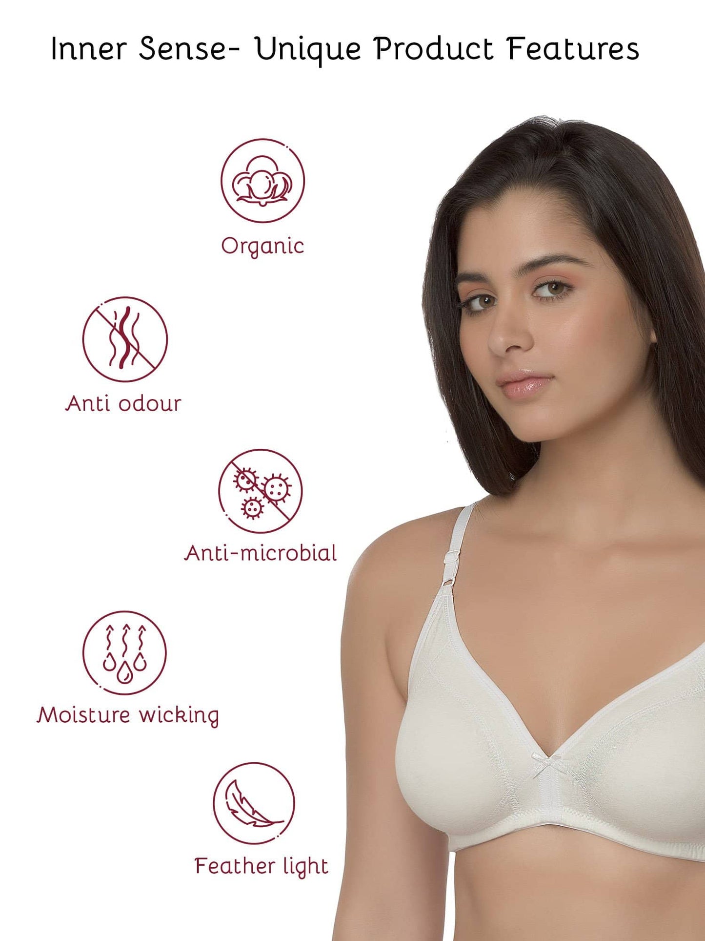 Organic Cotton Antimicrobial Seamless Triangular Bra with Supportive Stitch-ISB099-Milky White-