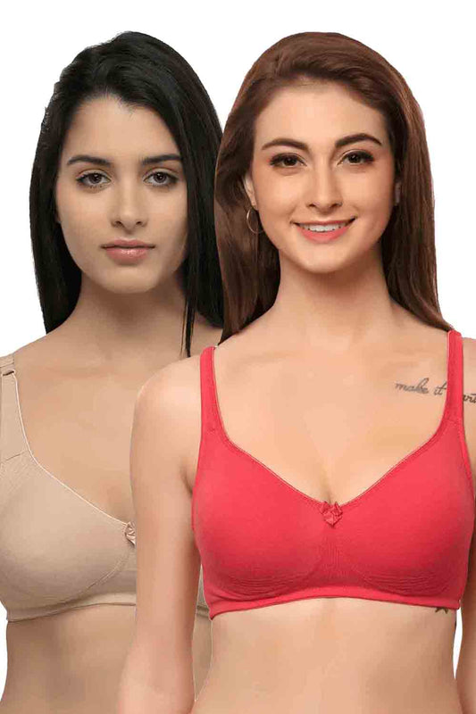 Organic Cotton  Antimicrobial  Seamless Side Support Bra (Pack of 2)-ISB057-Skin_Bright Pink-