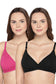 Organic Cotton Antimicrobial Seamless Triangular Bra with Supportive Stitch (Pack of 2)-ISB099-Black_Fuschia-