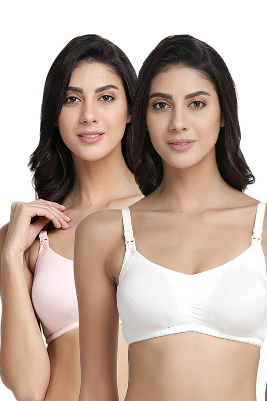 Organic Cotton Antimicrobial Soft Nursing Bra with Removable Pads (Pack of 2)-IMB001A_1C-