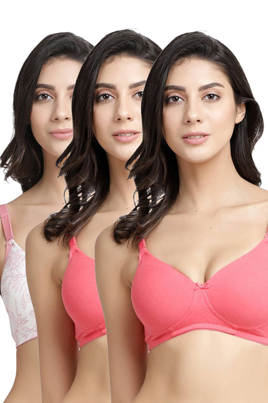 Organic Cotton  Antimicrobial Wire-free Padded Bra (Pack of 3)-ISB068-B.Pink_B.Pink_Coral Pink-