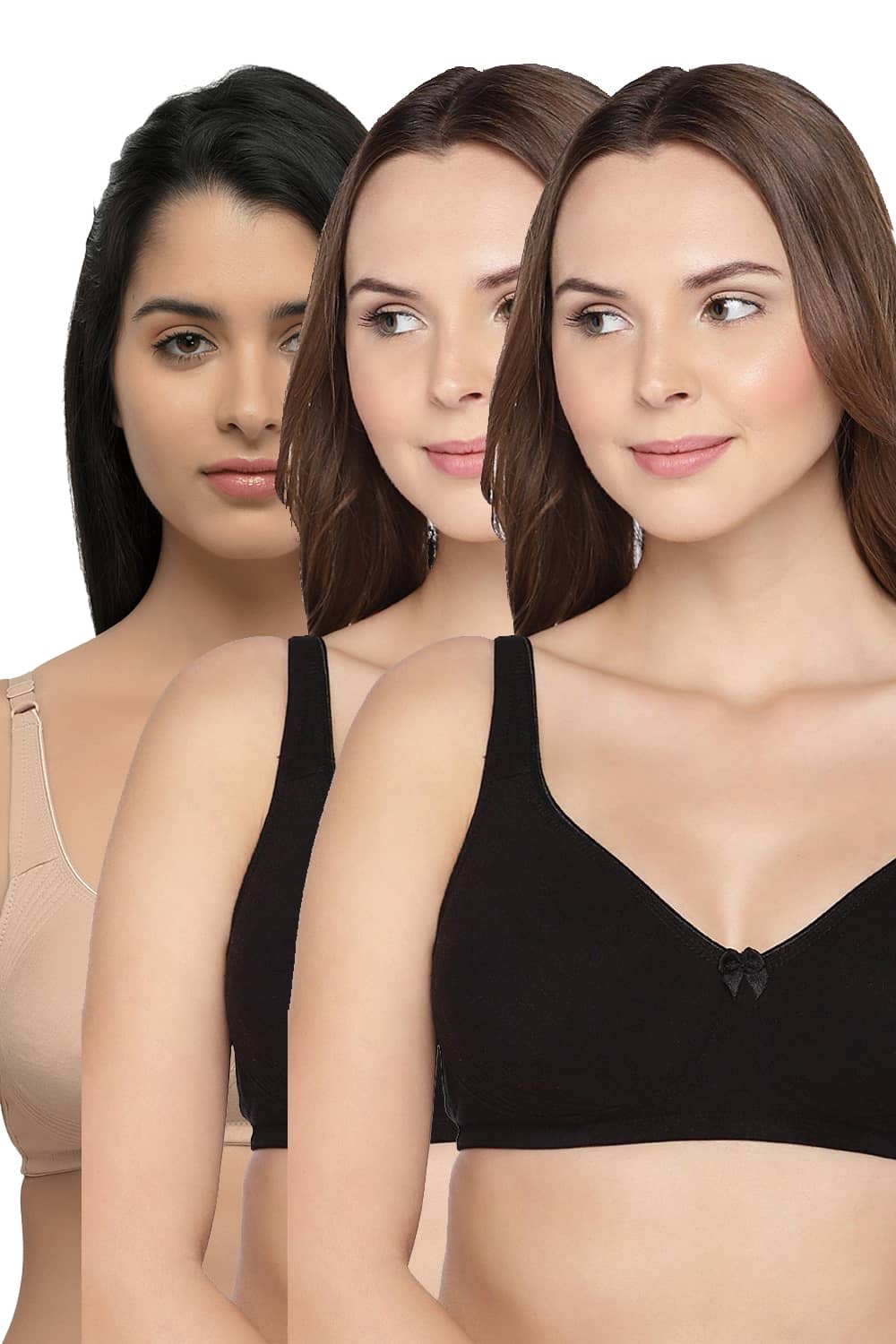 Organic Cotton  Antimicrobial  Seamless Side Support Bra (Pack of 3)-ISB057-Black_Black_Skin-