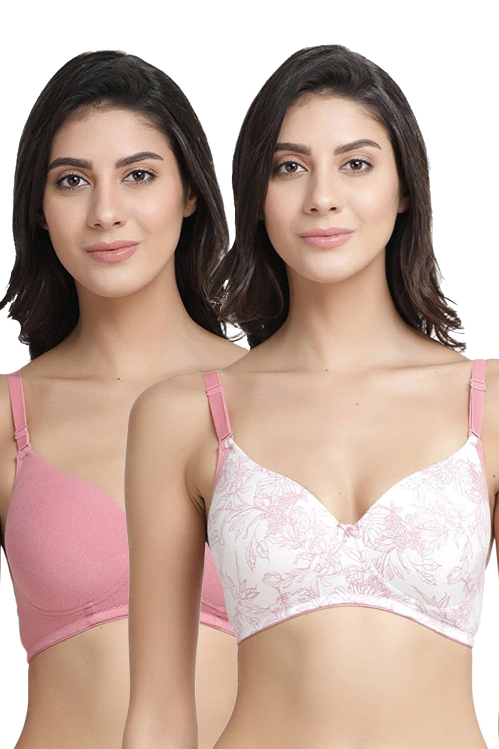 Organic Cotton  Antimicrobial Wire-free Padded Bra (Pack of 2)-ISB068-Mauve_Coral Pink-