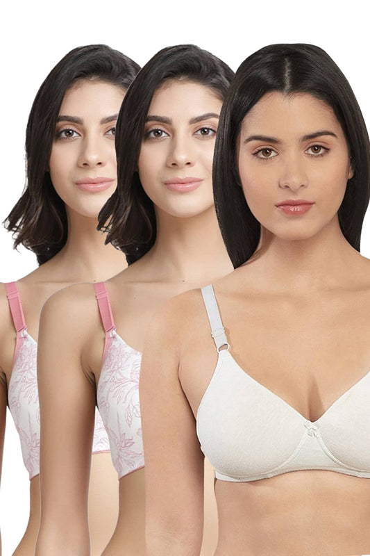 Organic Cotton  Antimicrobial Wire-free Padded Bra (Pack of 3)-ISB068-Coral Pink_Coral Pink_M.White-
