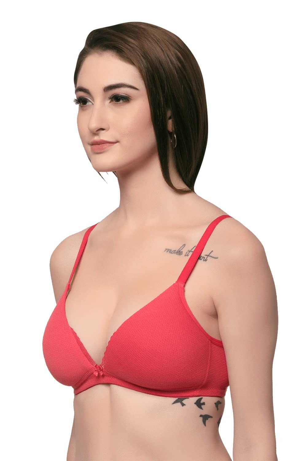 Organic Cotton  Antimicrobial Lace touch T-shirt Bra-ISB042-Bright Pink-