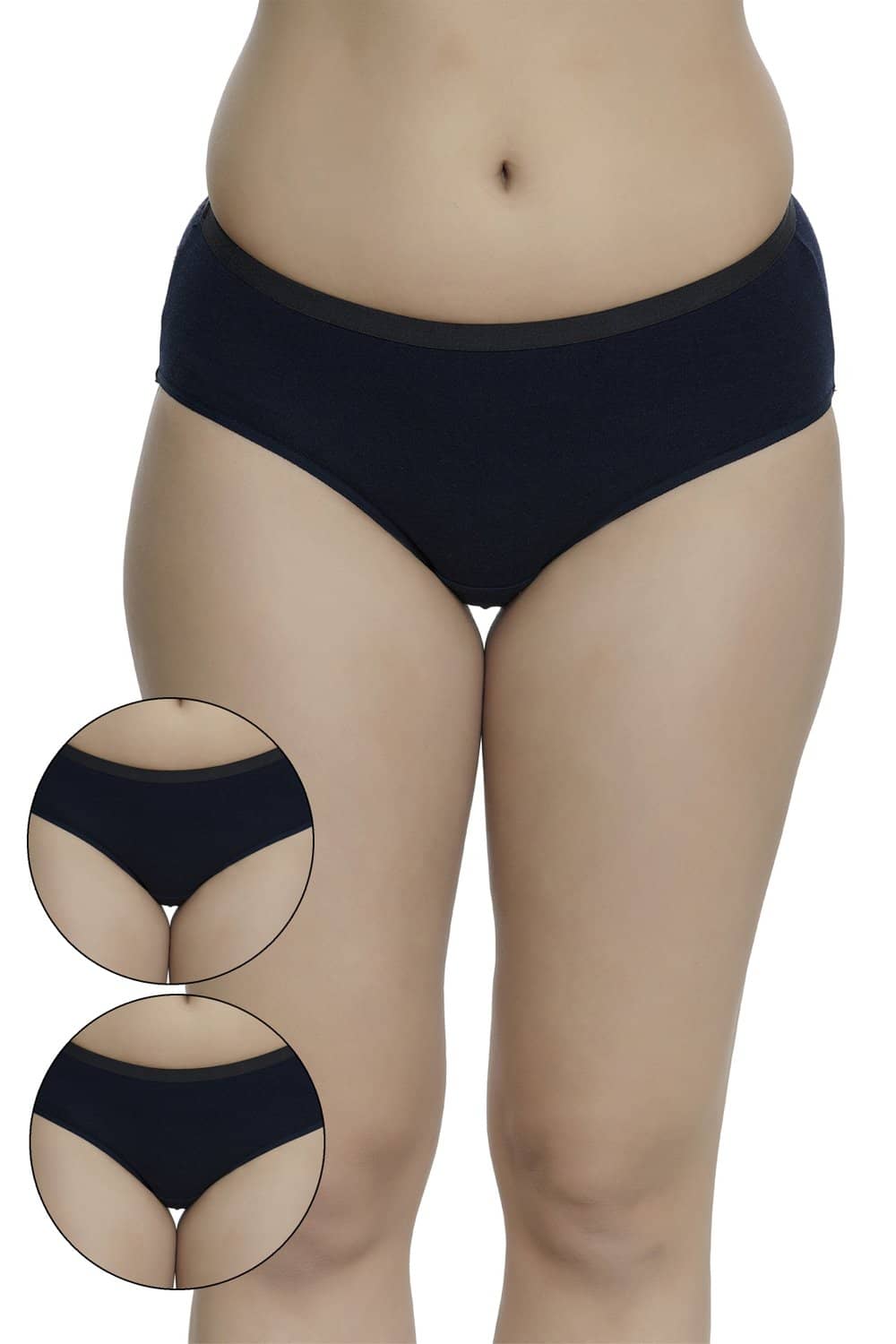 Organic Cotton Antimicrobial  High waist Hipster (Pack Of 3 )-ISPC002-Navy Blue-