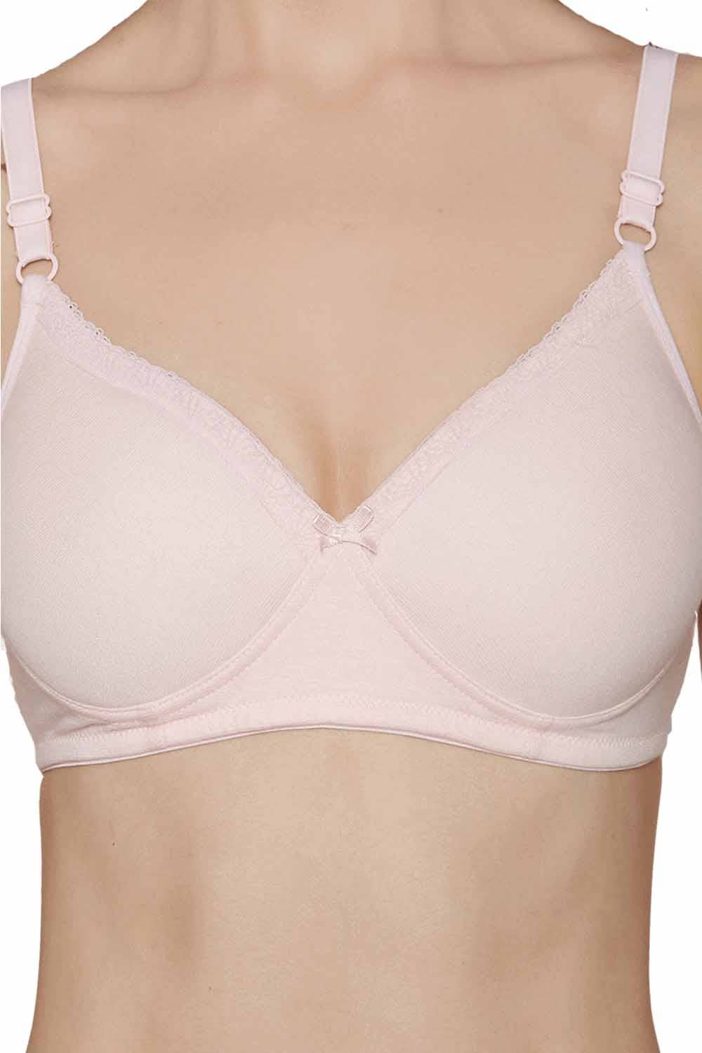 Organic Cotton  Antimicrobial Padded Non-wired Lace touch T-shirt Bra-ISB067-