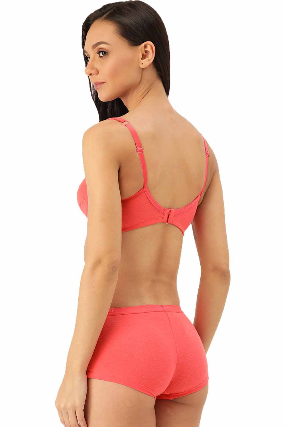 Organic Cotton  Antimicrobial  Seamless Side Support Bra & Panty Set-ISBP057-Bright Pink-