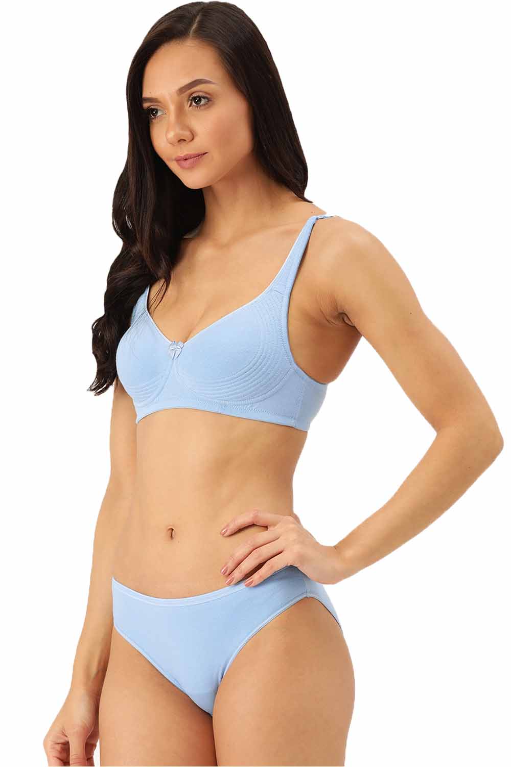 Organic Cotton  Antimicrobial  Seamless Side Support Bra & Panty Set-ISBP057-Sky Blue-