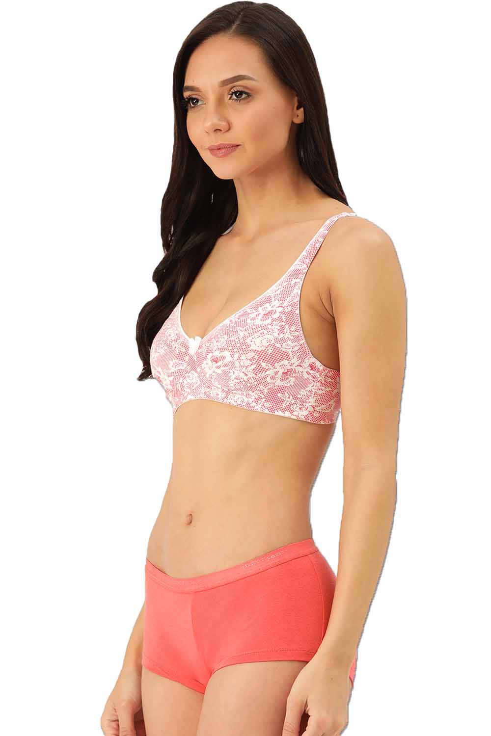 ISBP057-Pink Lace Print-Buy Online Inner Sense Organic Cotton Seamless Side  Support Bra & Panty Set